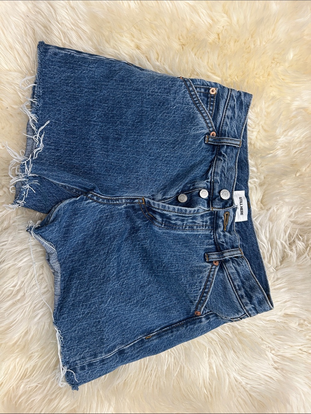 Still Here High-Rise Dark Wash Denim Cutoff Shorts
